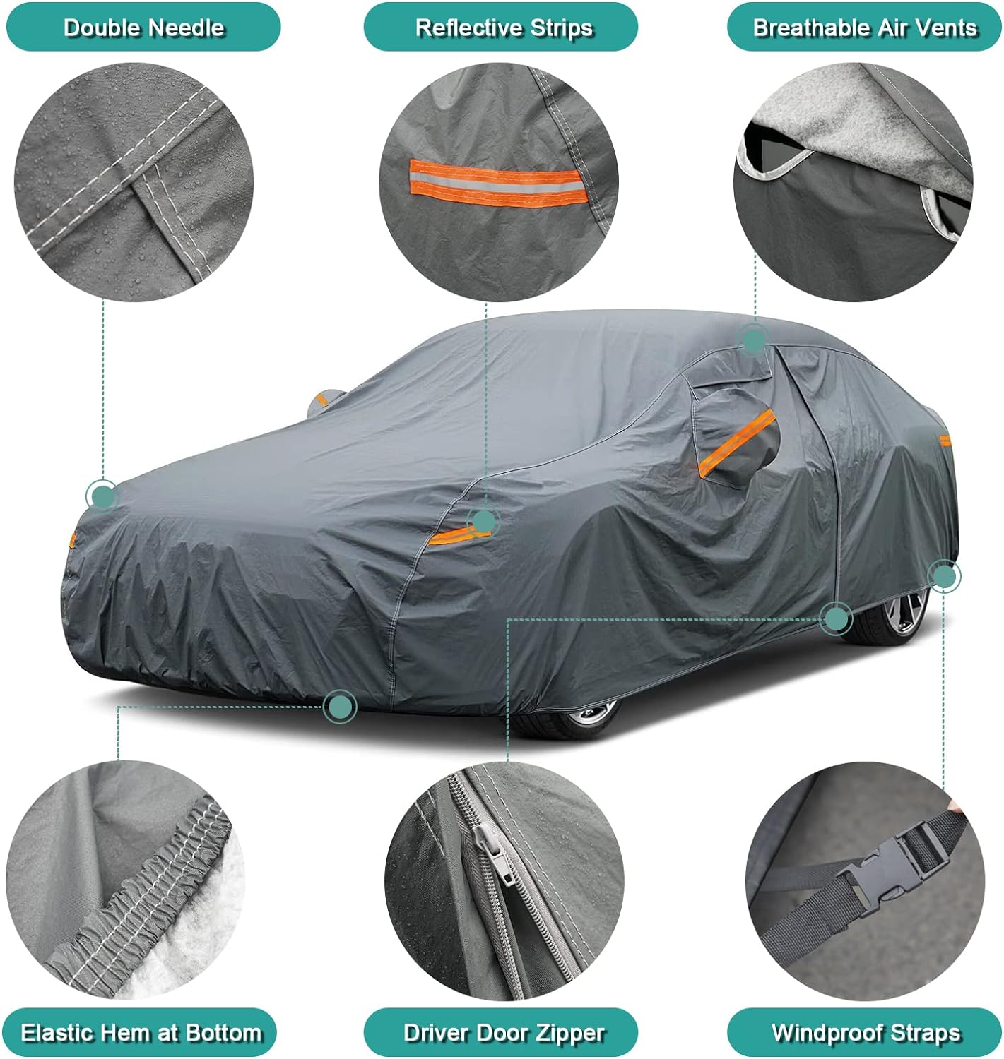 Premium Car Cover Custom Fit Mazda 3 Sedan (2003-2025), 16 Layers Heavy Duty Car Cover Waterproof All Weather with Zipper Door for Sun Rain Snow Dust Uv Protection