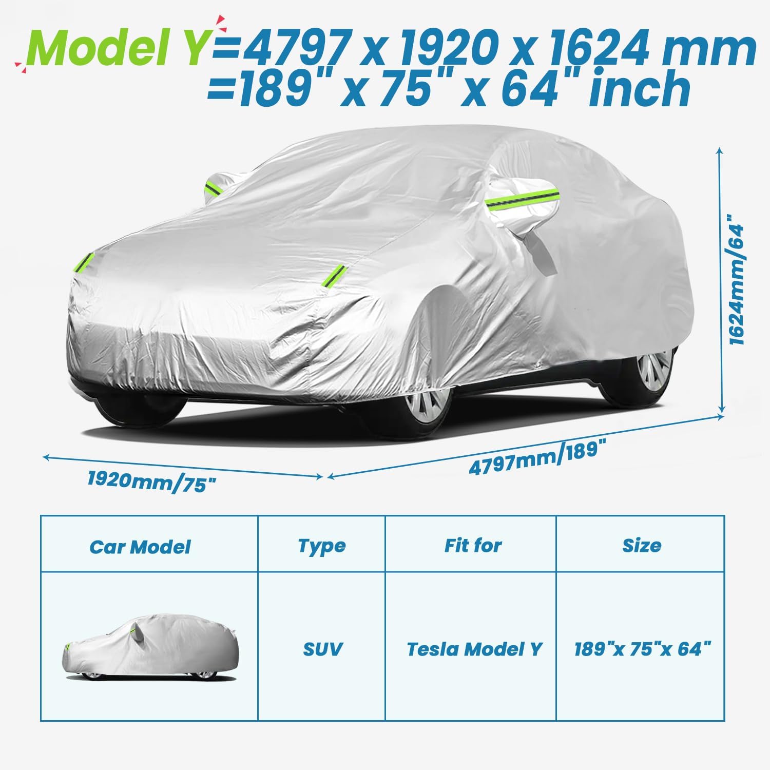 Tesla Model Y Waterproof SUV Car Cover - UV Protection All Weather Outdoor Dustproof Custom Fit with Storage Bag - Full Vehicle Protective Cover for Snow/Sun/Rain/Dust