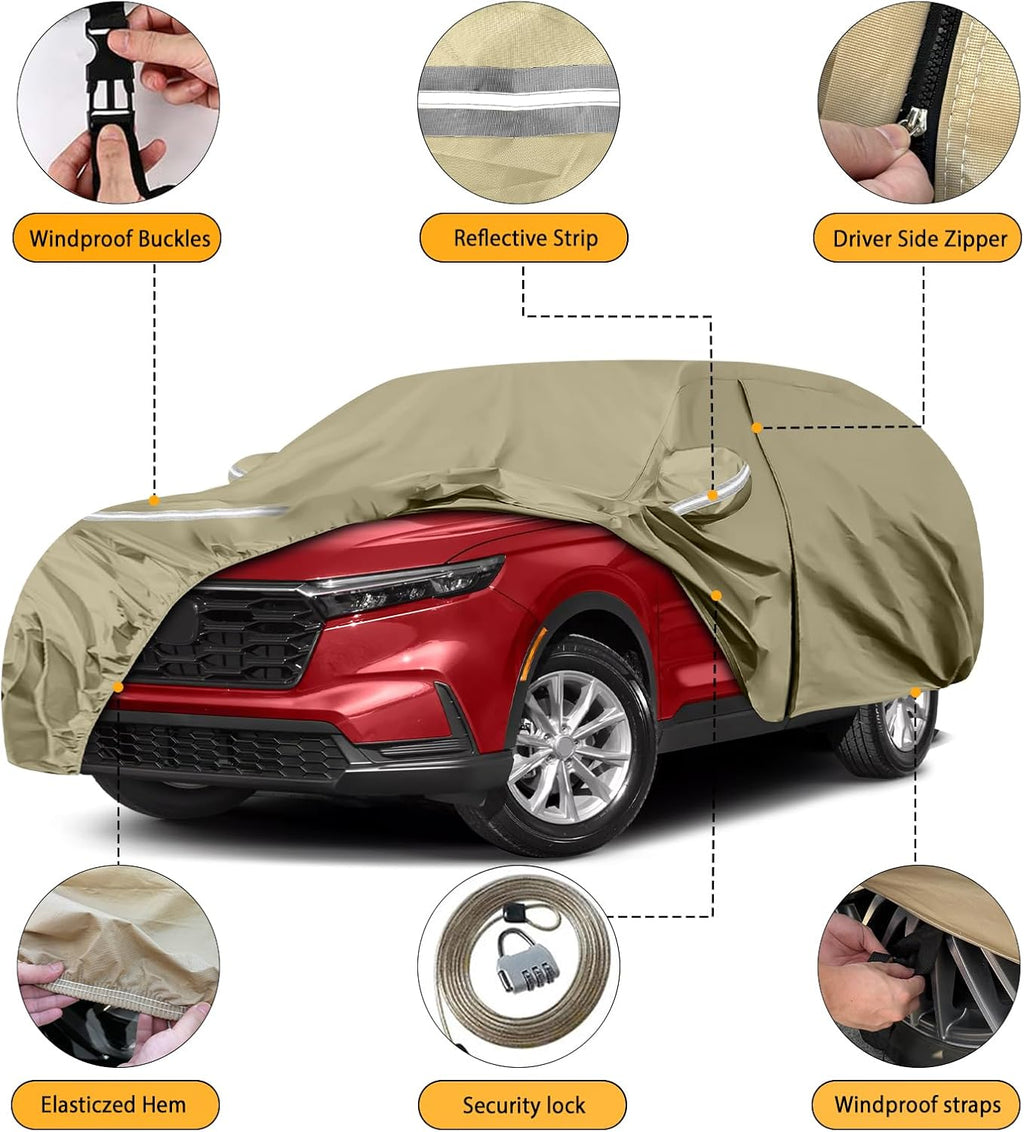 Waterproof Car Covers Replace for 2002-2025 Honda CRV, Multilayer Heavy Duty with Cotton Liner All Weather Car Cover with Zipper Door, Windproof Bands for Snow Rain Dust Protection
