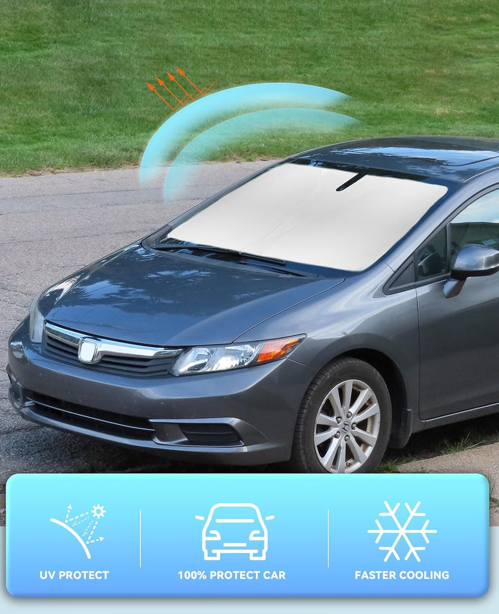 Sun Shade Windshield Sunshades Cover for Honda Civic 2012-2014 2015 Foldable Sun Visor Window Shields Fits Civic Sedan, Coupe, Hatchback, LX, EX, EX-L, Sport,Touring Accessories Blocks UV Rays