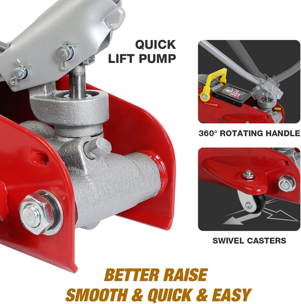 Floor Jack 2.5 Ton (5500 LBs) Hydraulic Low Profile Trolley Car Jack with Portable Storage Case, Lifting Range 3.5" to 14", Fit Use for Automotive Sedans, Red