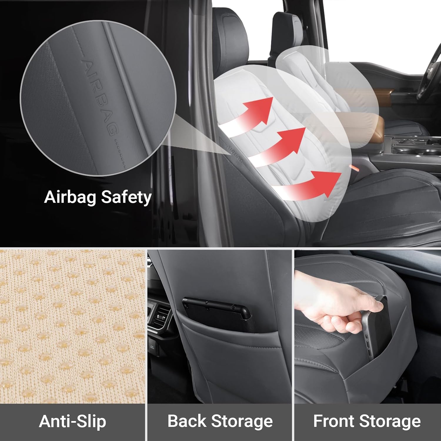 Coverland Custom Car Seat Covers Compatible with Tacoma, F150, F250, F350, Ram 1500, Silverado 1500 - Premium Leather Non-Slip Waterproof Interior Front Seat-Dark Gray [See Size Chart-Size A10]