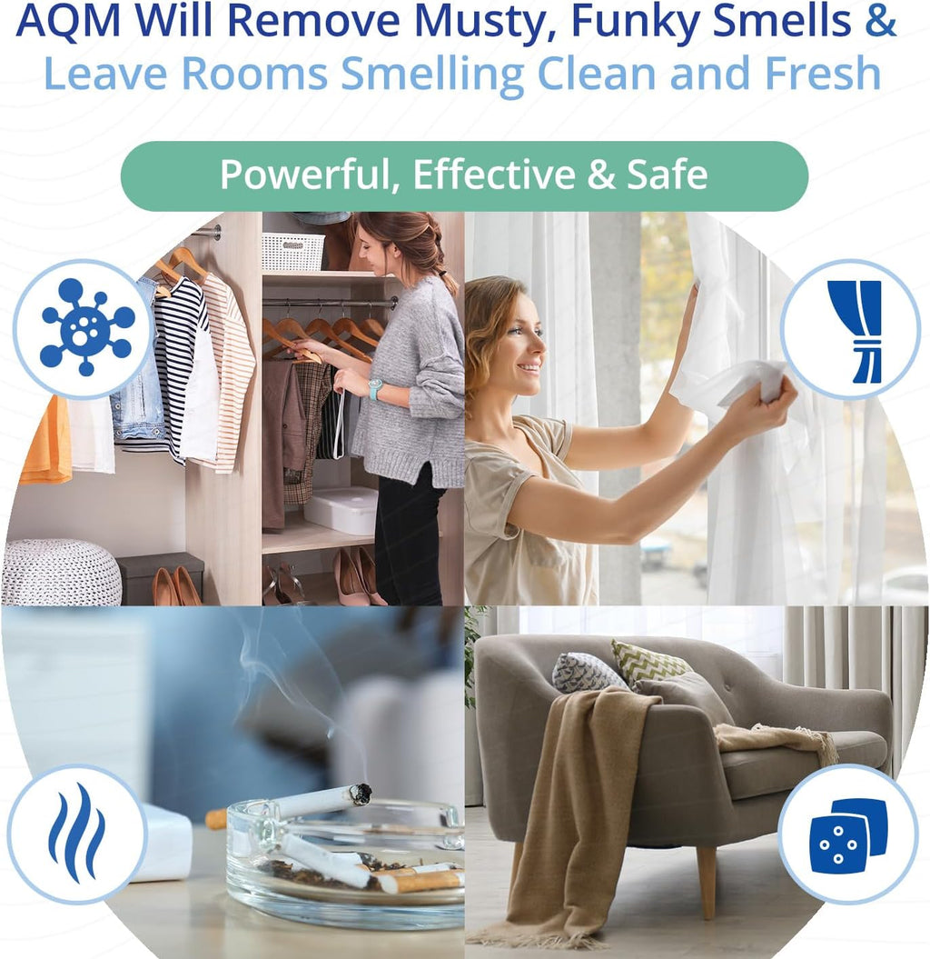AQM by OdorXit, Air Quality Manager Chlorine Dioxide Odor Removal Packet, Dog Odor Eliminators for Hom, Wet Dog Smell & Car Deodorizer, Cigarette & Strong Smell Neutralizer, 25g