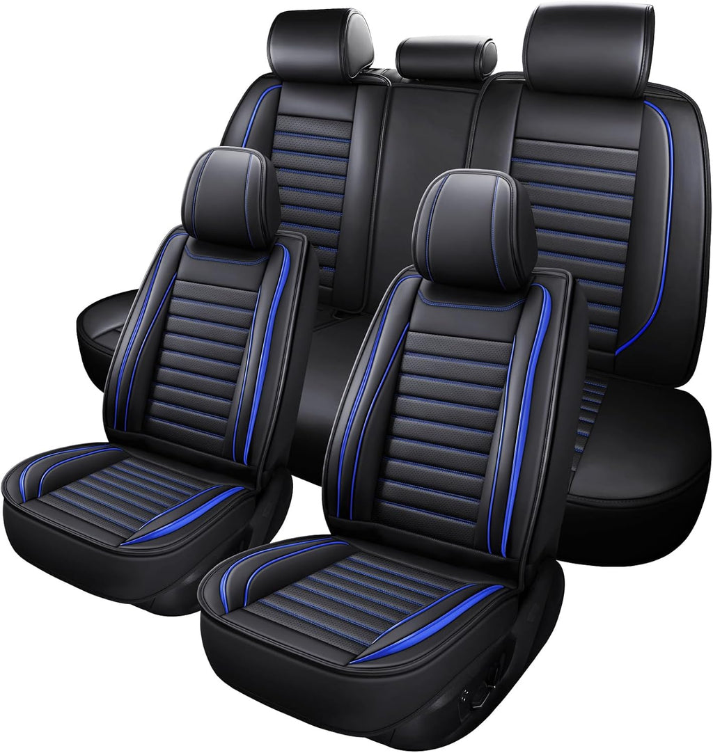 Leather Car Seat Covers Full Set, Universal Faux Leather Car Seat Covers 5 Seats, Automotive Seat Covers for Most Sedans SUVs Trucks, Front and Rear Seat Covers,Wine Red