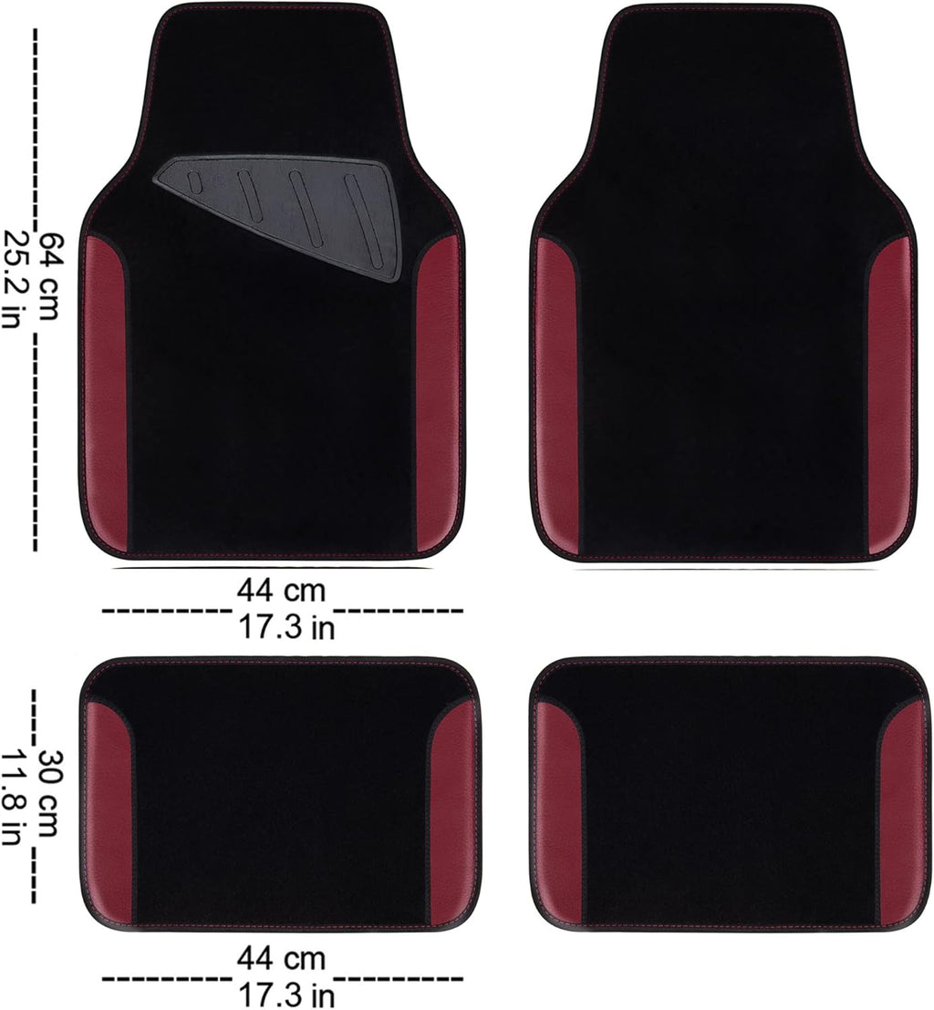 CAR PASS Waterproof Universal Fit Car Floor Mats, Car Mats Fit for SUV,Vans,sedans, Trucks,Set of 4pcs Car Carpet with Driver Heel Pad（Black and Burgundy）