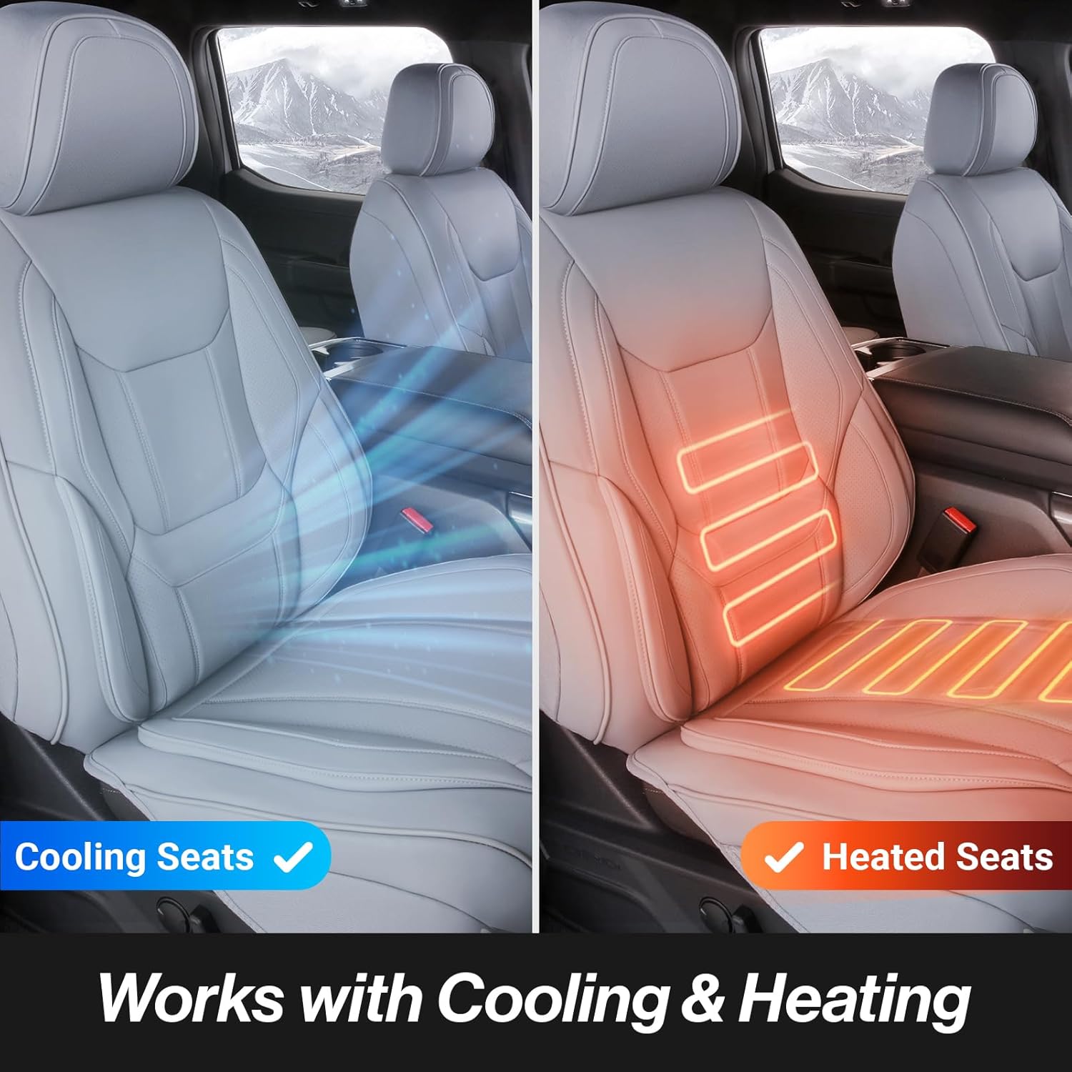 Coverland Custom Car Seat Covers Compatible with 2002-2010 Ram 1500 Quad Cab, Crew Cab - Premium Leather Non-Slip Waterproof Custom Interior Protector Full Set-Gray [See Size Chart-Size X142]
