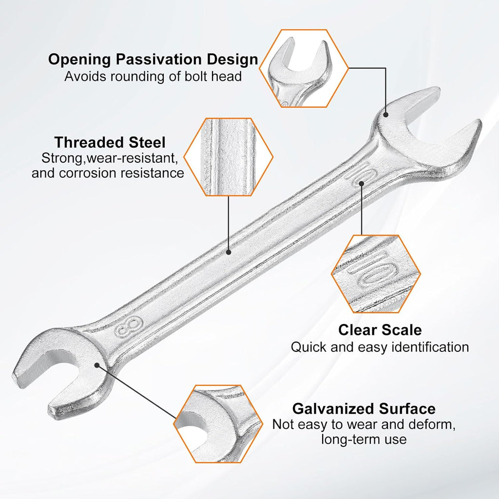 HARFINGTON 2pcs Double Open End Wrench 8mm x 10mm Metric 15 Degree Offset Angle Small Flat Head Wrench Galvanizing Open Ended Spanner for Automotive Repair Furniture Assembly