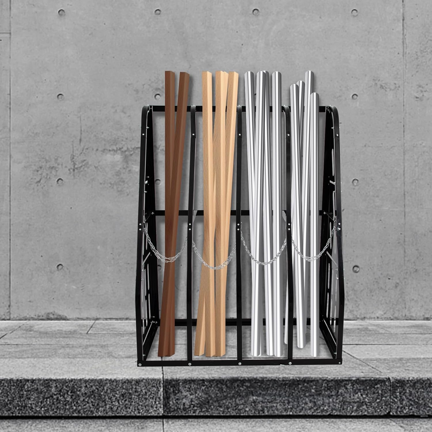 Vertical Bar Rack 1500 LB Capacity, 4 Bays Storage Rack 47" W x 24" D x 60" H, Long Parts Metal Rack, Lumber Storage Rack for Garage Storage, Black