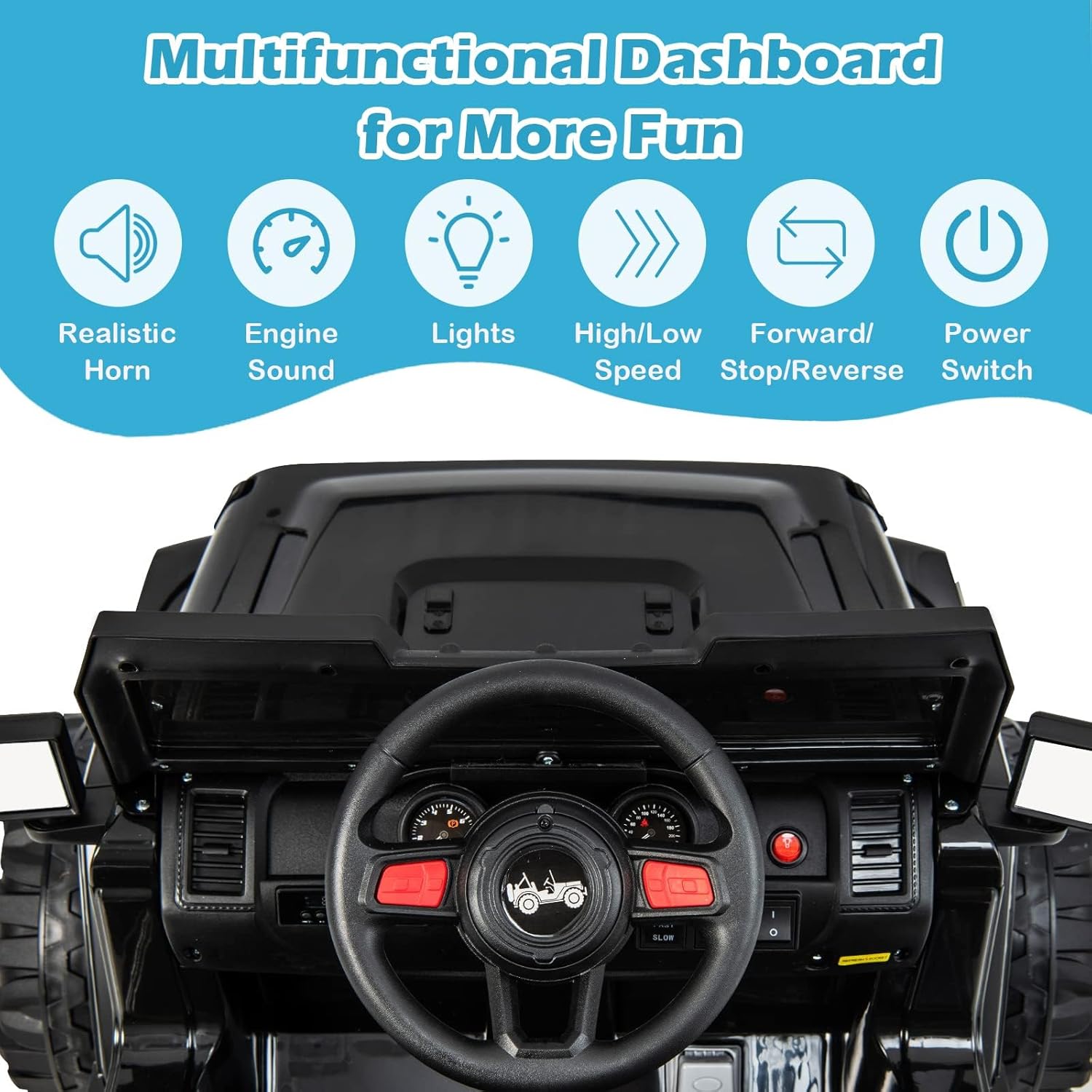 INFANS Kids Ride on Car Truck with 2.4G Remote Control, 12V Battery Powered Electric Cars for Kids w/3 Speeds, Battery Display, LED Lights, Safety Belt, Music & Horn, Bluetooth/FM/USB (Jet Black)