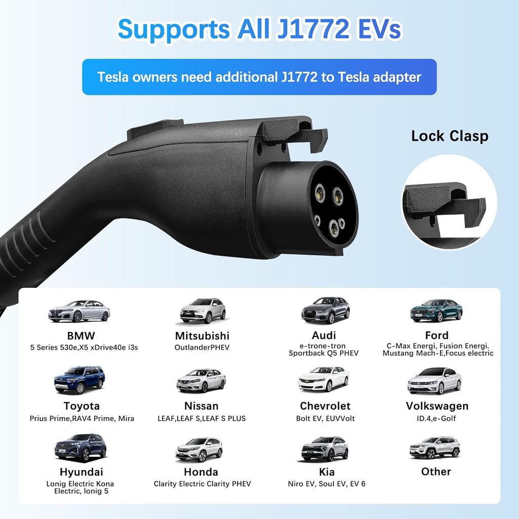 Portable Level 1&2 EV Charger, 16Amp Adjustable Current, Wallbox for Home/Travel, 110V/240V, NEMA 5-15&6-20 Plugs, 24.99FT Cable, Compatible with J1772 Electric Cars, Tesla Needs Adapter