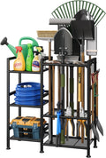 keomaisyto Garden Tool Organizer for Garage Organization, 3 Tier Yard Tool Storage Rack with 35 Long-Handled Tool Slots, Heavy Duty Garden Tool Holder with Large Hooks for Shed, Yard, Garage