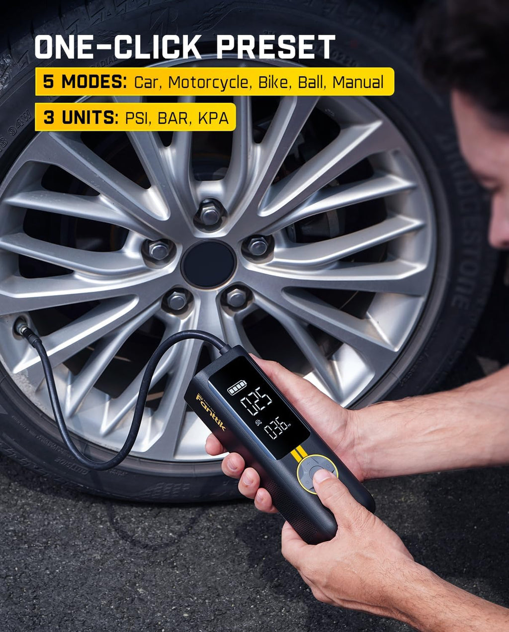 Fanttik X8 APEX Tire Inflator Portable Air Compressor, 1 Min Fast Inflation, 150PSI Cordless Tire Inflator with LED Dual Screen, Suitable for MPV, Car, Motorcycle, Up to 26.3″ Tires, Deluxe Package