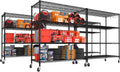 PrimeZone 5 Packs 55.5" W x 24" D x 80" H Heavy Duty Wire Storage Shelves with Wheels, 4 Tier Adjustable NSF Certified Garage Shelving Unit, Rolling Metal Organizer Shelf Rack for Warehouse, Pantry