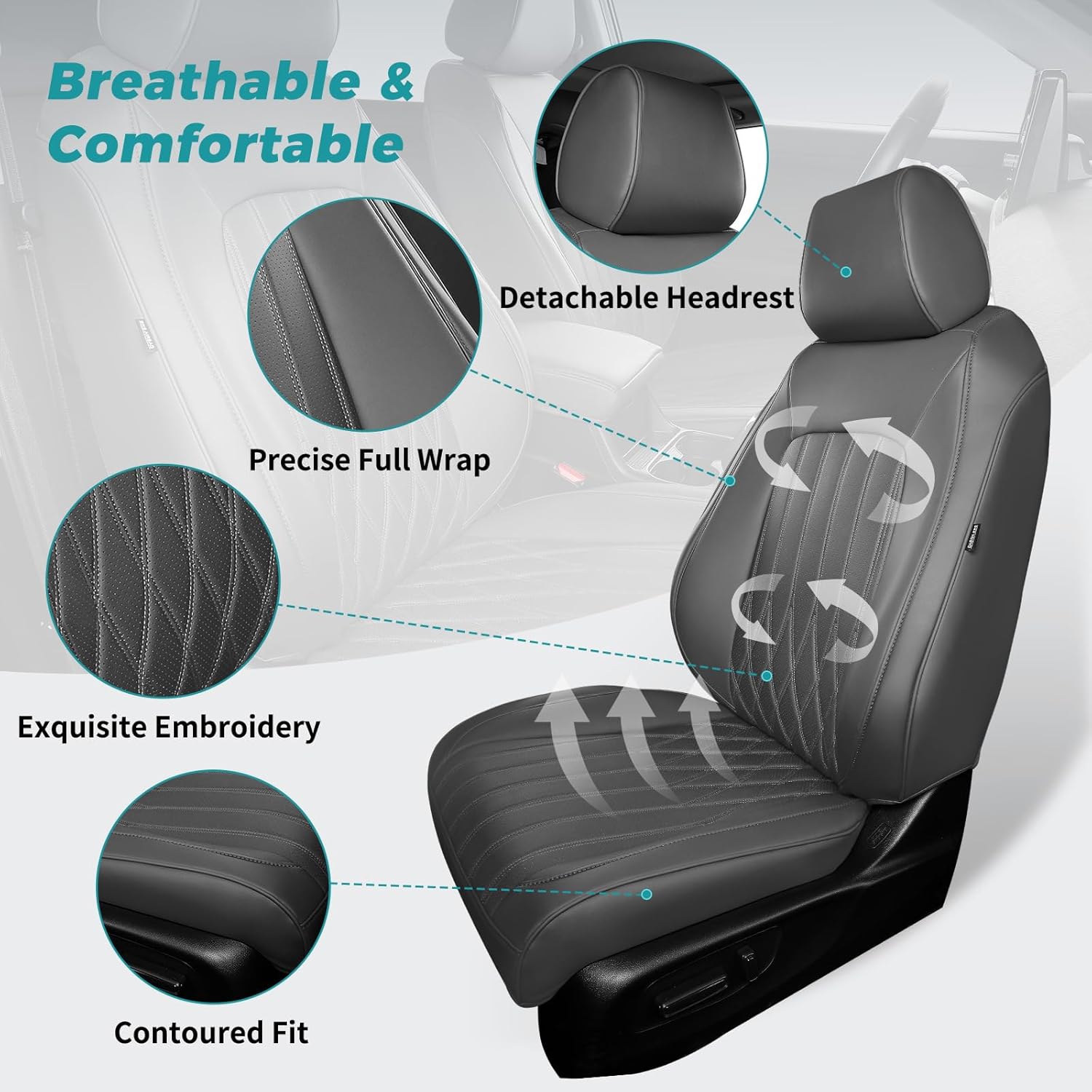 Seat Covers for Honda CRV 2023 2024 2025 2026 EX/EXL/LX/Sport/Touring/Special Edition, Hybrid & Gas, 1:1 Custom Leather Seat Covers Full Set - Grey