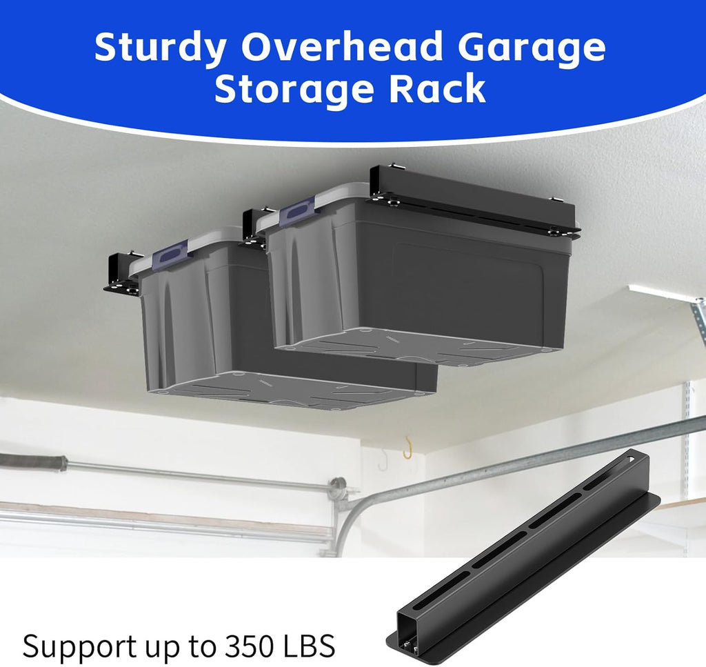 3 Pack Overhead Storage Bin Rack, Ceiling Racks for Utility Bins Organization, Heavy Duty Rack Ceiling Garage Storage for Supports Most Bins Container (for 2 Bins, Bins are not included)