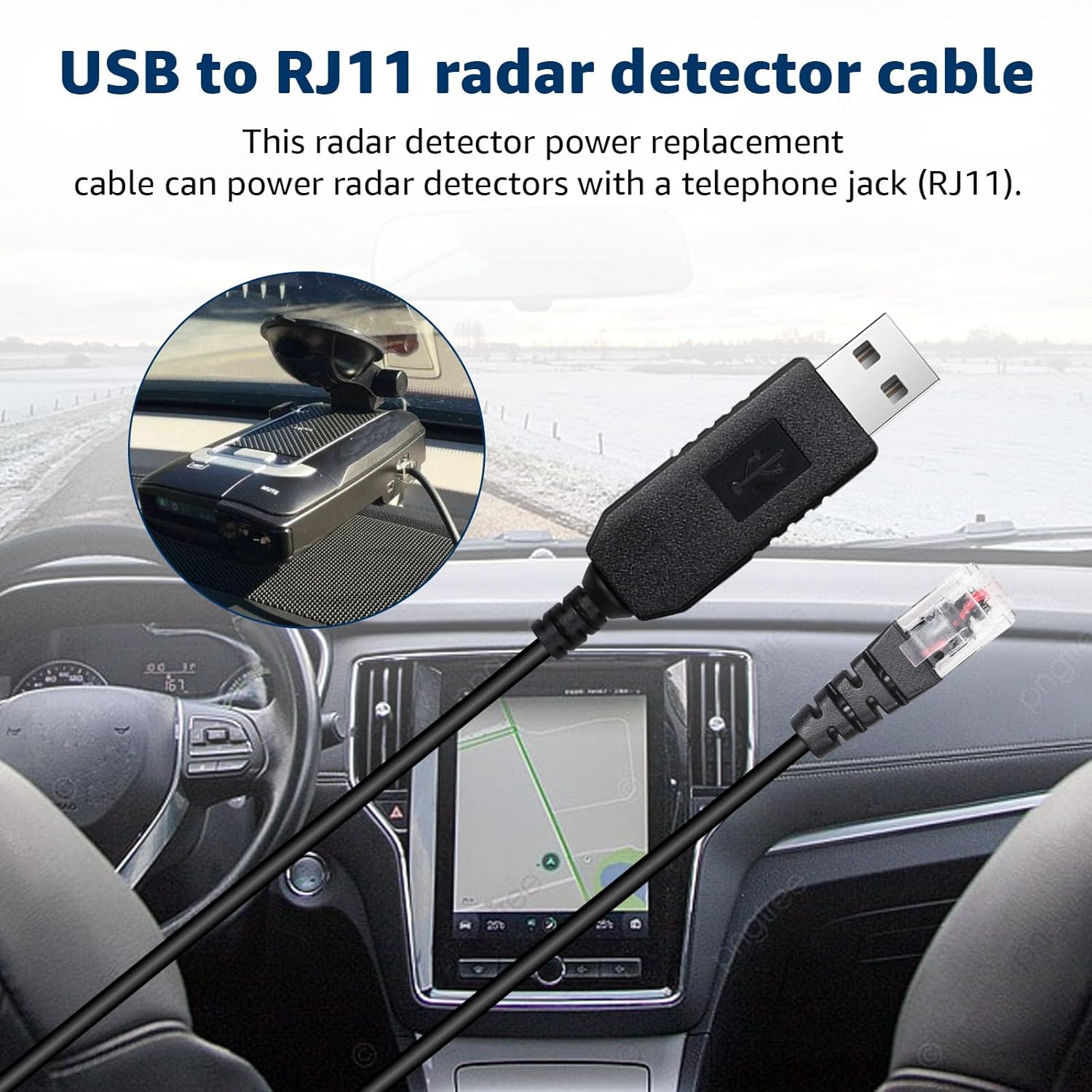 USB-C to RJ11 & USB to RJ11 Radar Detector Cables, 6.56Ft Each, Compatible with Escort, Uniden, Beltronics, Cobra, Radenso XP & More (Premium Replacement Power Cords)