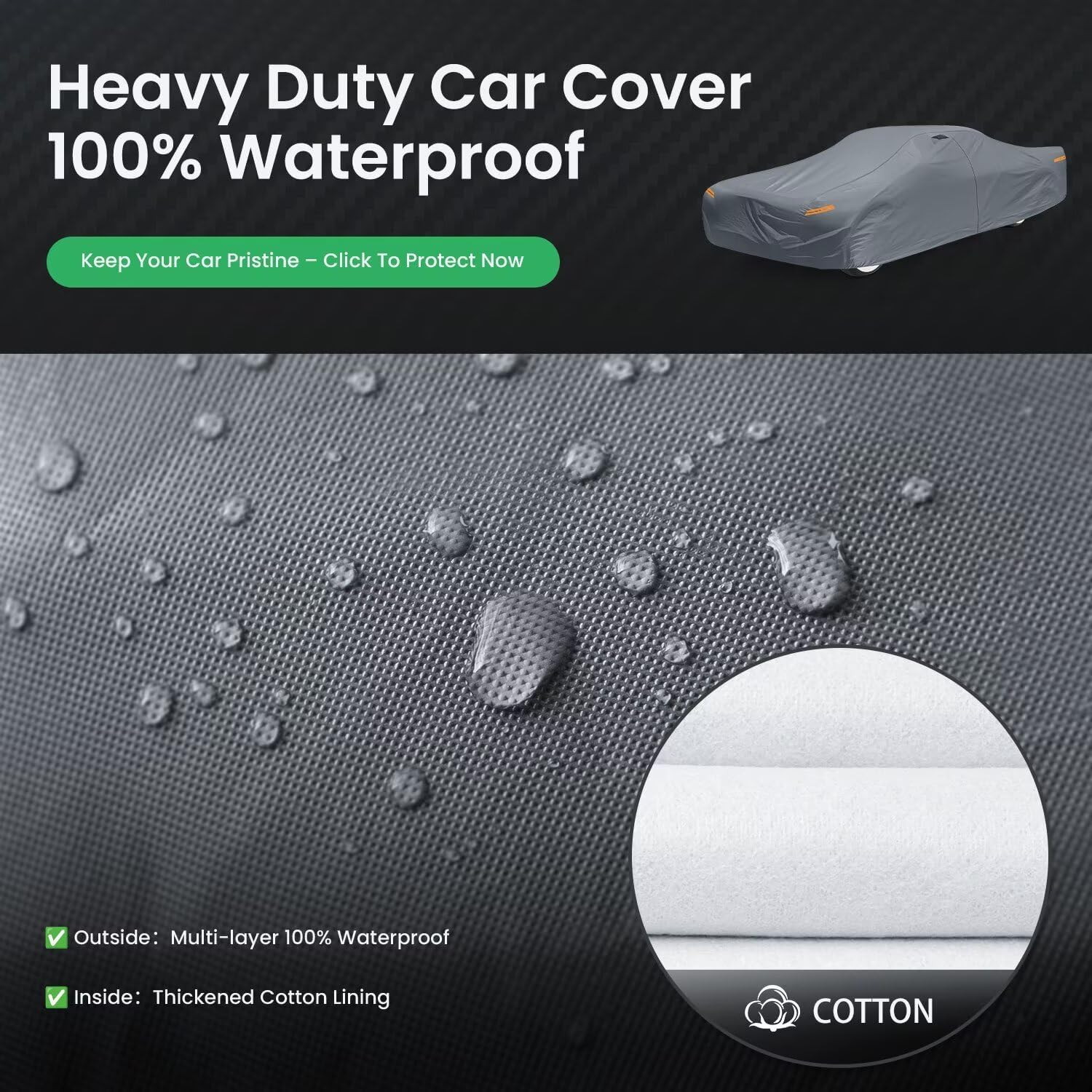 Car Cover Waterproof All Weather for Large Sedan,Outdoor Cover Fit for Ford Crown Victoria, Cadillac DTS, Grand Marquis, Lincoln Continental Town Car, Chevy Impala Caprice (209 to 218 inch)