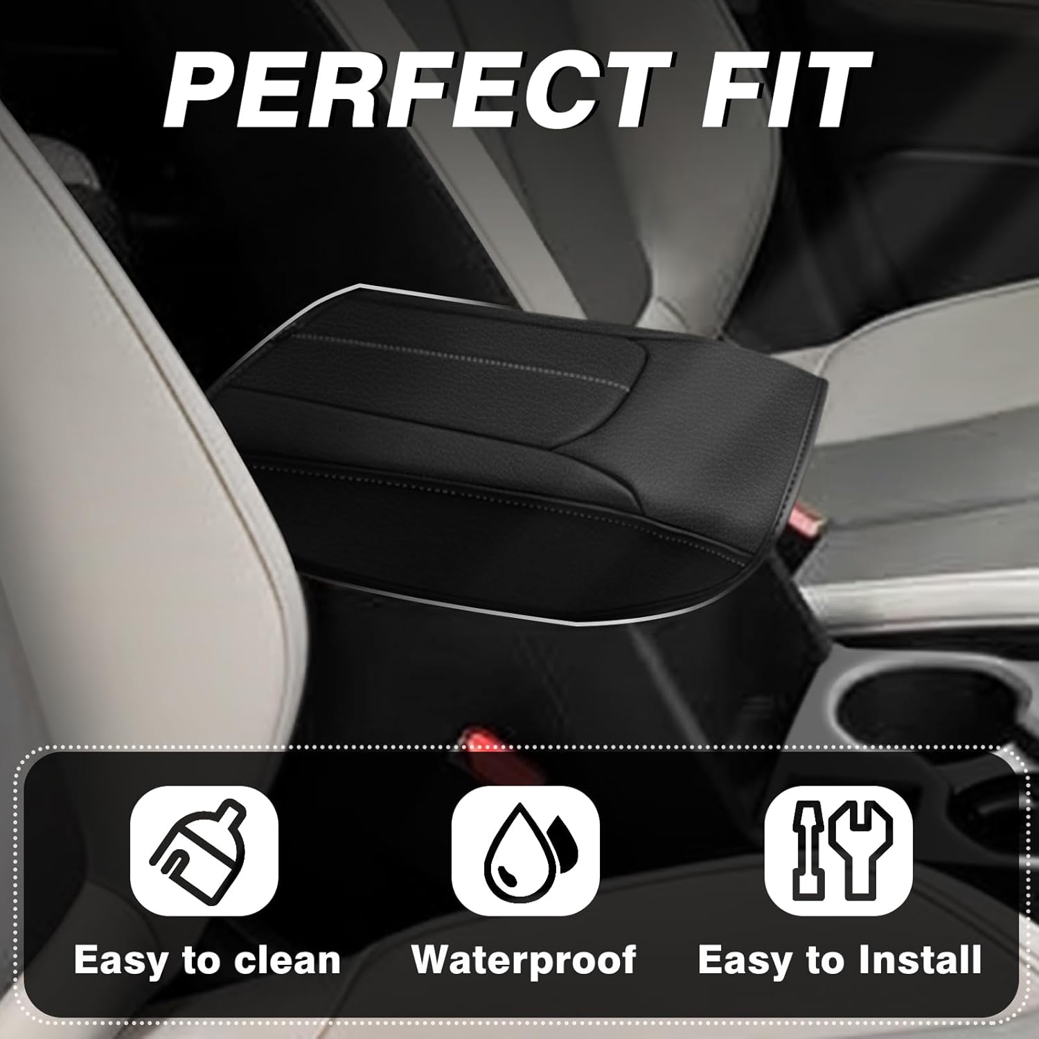 Muslogy Center Console Cover Compatible with Subaru Forester 2025 Accessories Armrest Cover Lid Cushion Protector Anti-Scratch Vegan Leather Extra Soft (Black/Gray Stitching)