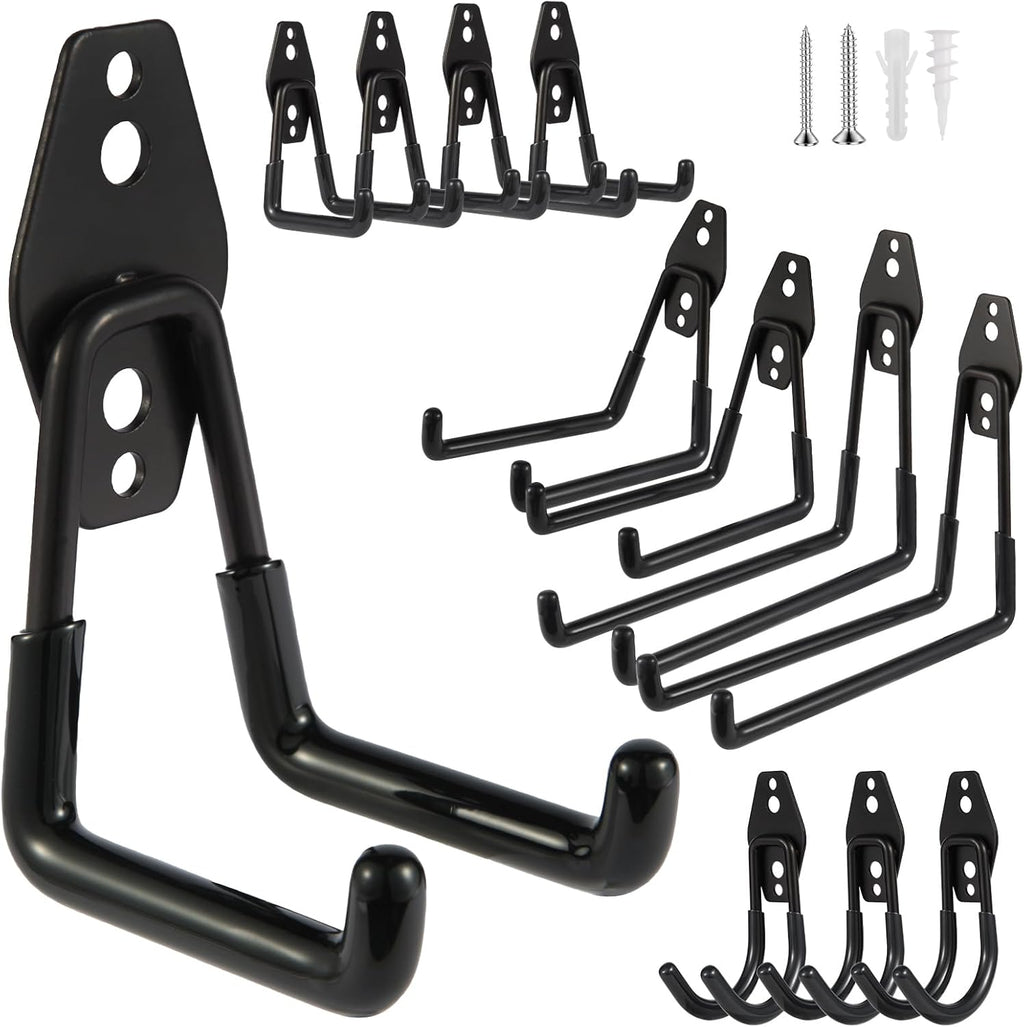 Steel Garage Hooks Wall Tool Organizer, 12 Pack Garage Storage Hook Heavy Duty Utility Storage Hangers Black for Ladders, Ropes, Garden Tools