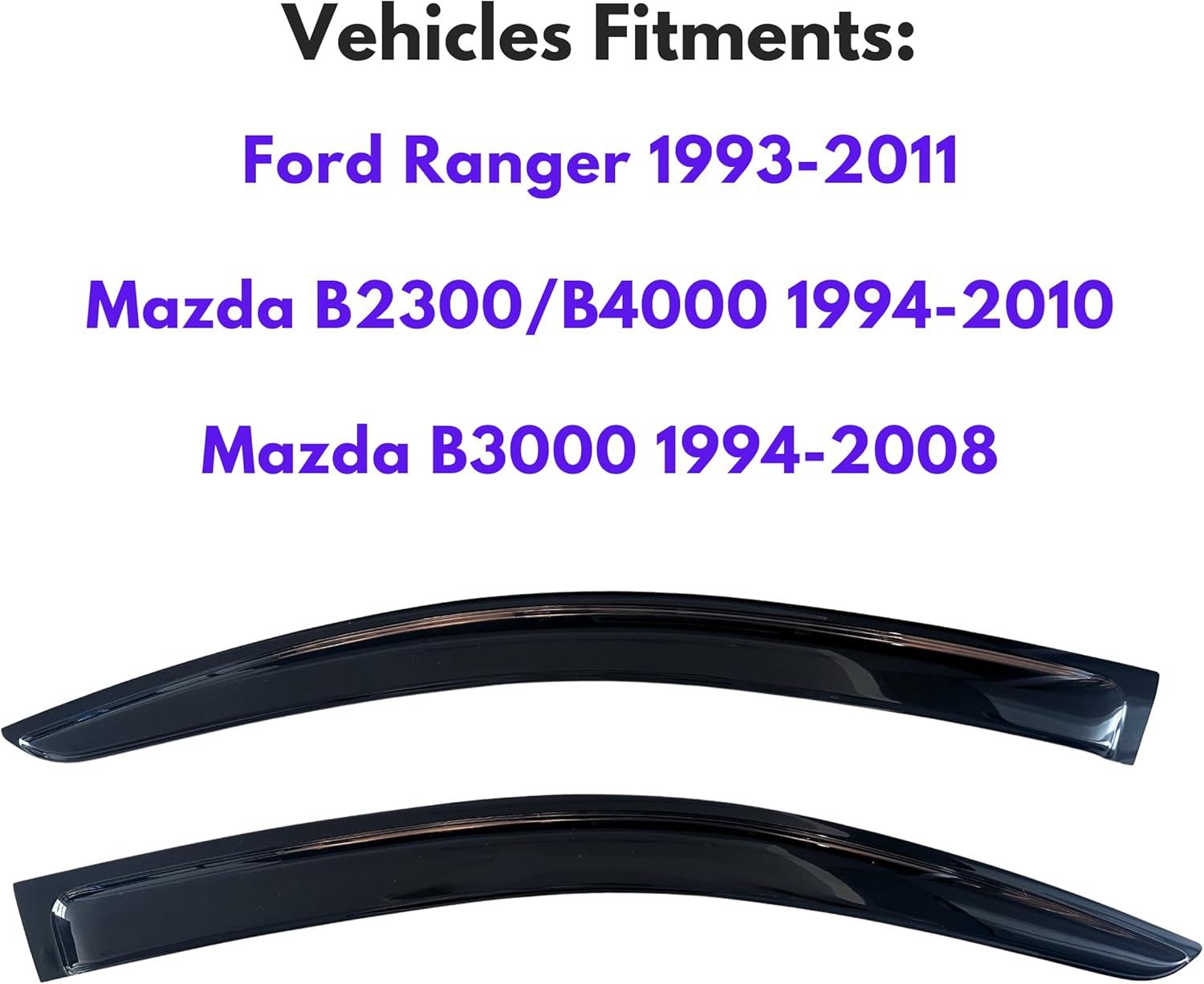 KPY Window Visor Compatible with Ford Ranger 1993-2011 & Mazda B2300/B4000 1994-2010 & Mazda B3000 1994-2008, Rain Guard Side Window Vent Deflectors Tape-On Style, 2002 2003 2004 2005 2006 2007 2009