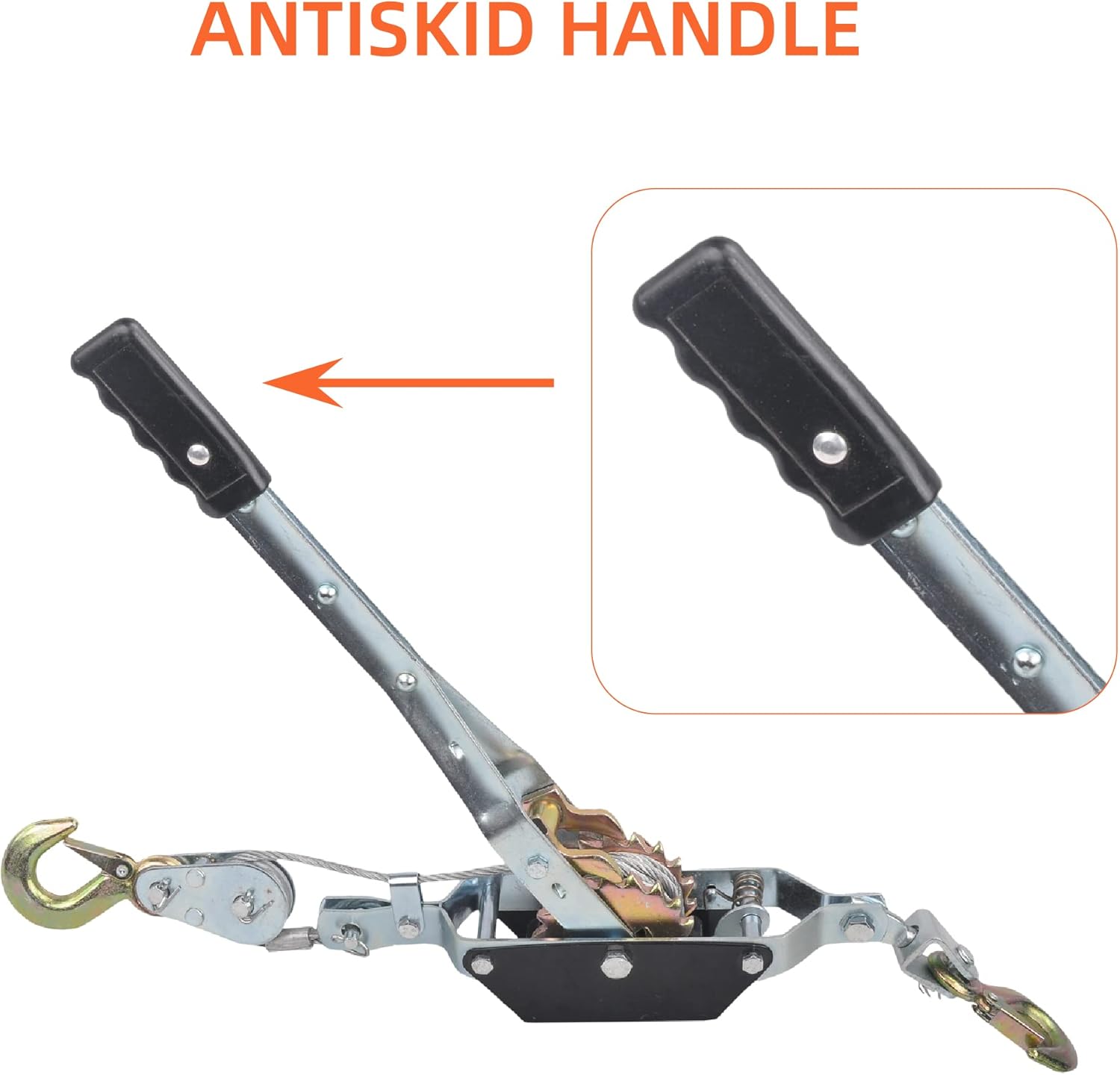 2 Ton Heavy Duty 2 Hook Steel Cable Dual Gear Power Puller Come Along Chain Winch Ratchet Tool, Automotive Hoist Hand Winch Cable Puller Stretcher Lift