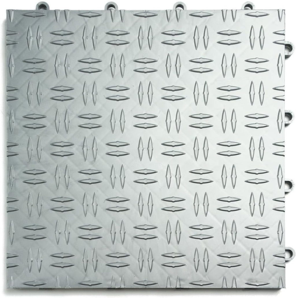Big Floors GarageTrac Diamond, Interlocking Non-Slip Garage Flooring Tile, Durable, Modular, Heavy-Duty Copolymer, Easy Install (Alloy, 12 Pack of 12 x 12" Tiles)