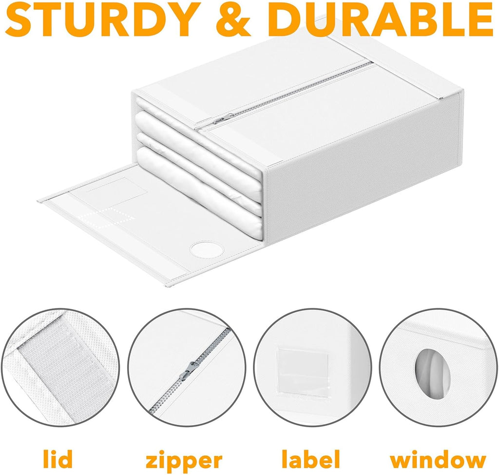 SpaceAid 9 Pack Bed Sheet Organizers and Storage, Foldable Sheet Organizer with Window for Linen Closet, Set Folder Keeper for Queen & King Size Bedding Storage (White)