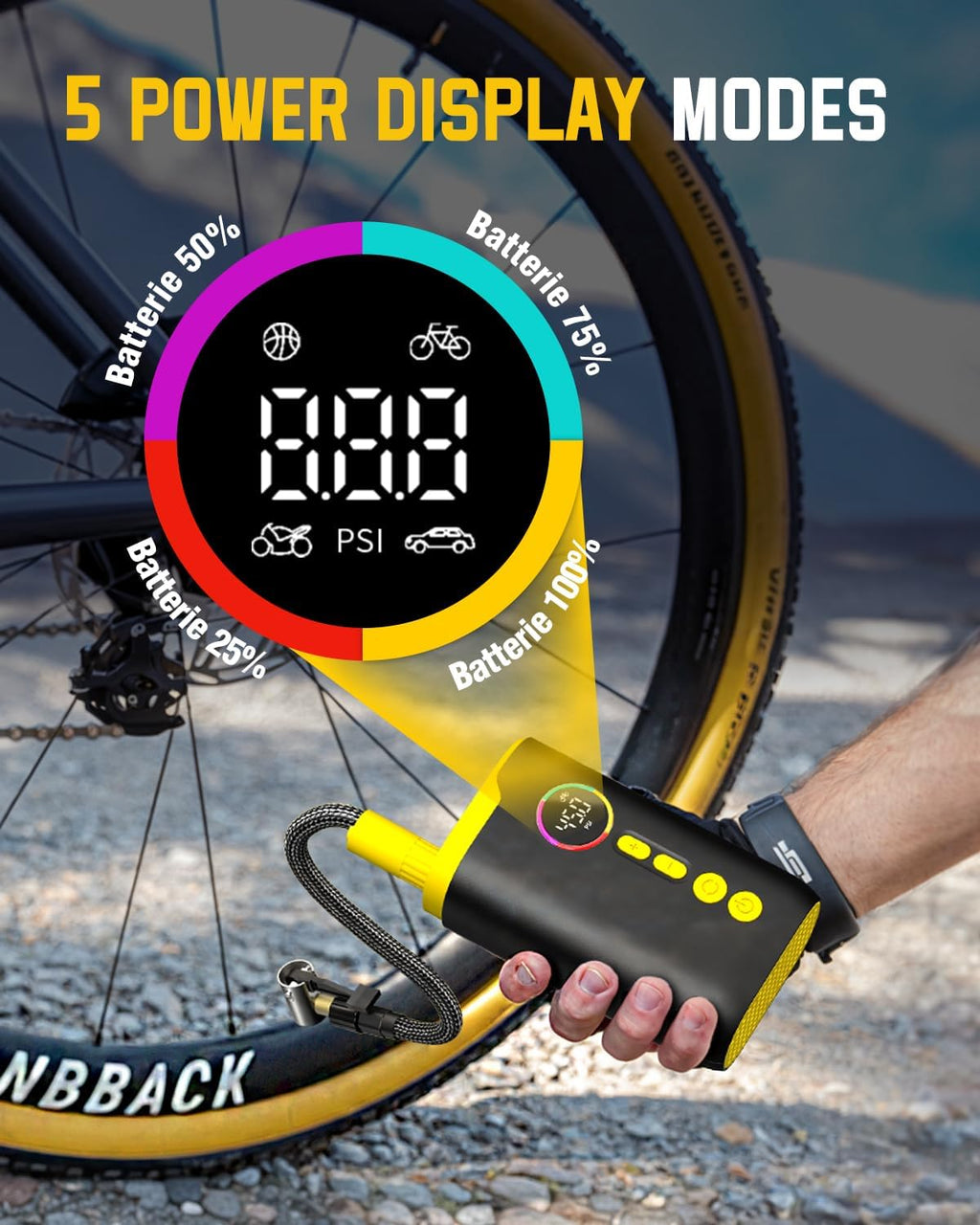 NEVERLAND Tire Inflator Portable Air Compressor - 150 PSI Electric Air Pump for Car Tires with Auto Shut, Cordless Tire Air pPump for Bicycle, Motorcycle, Bike Tire Pump with Gauge