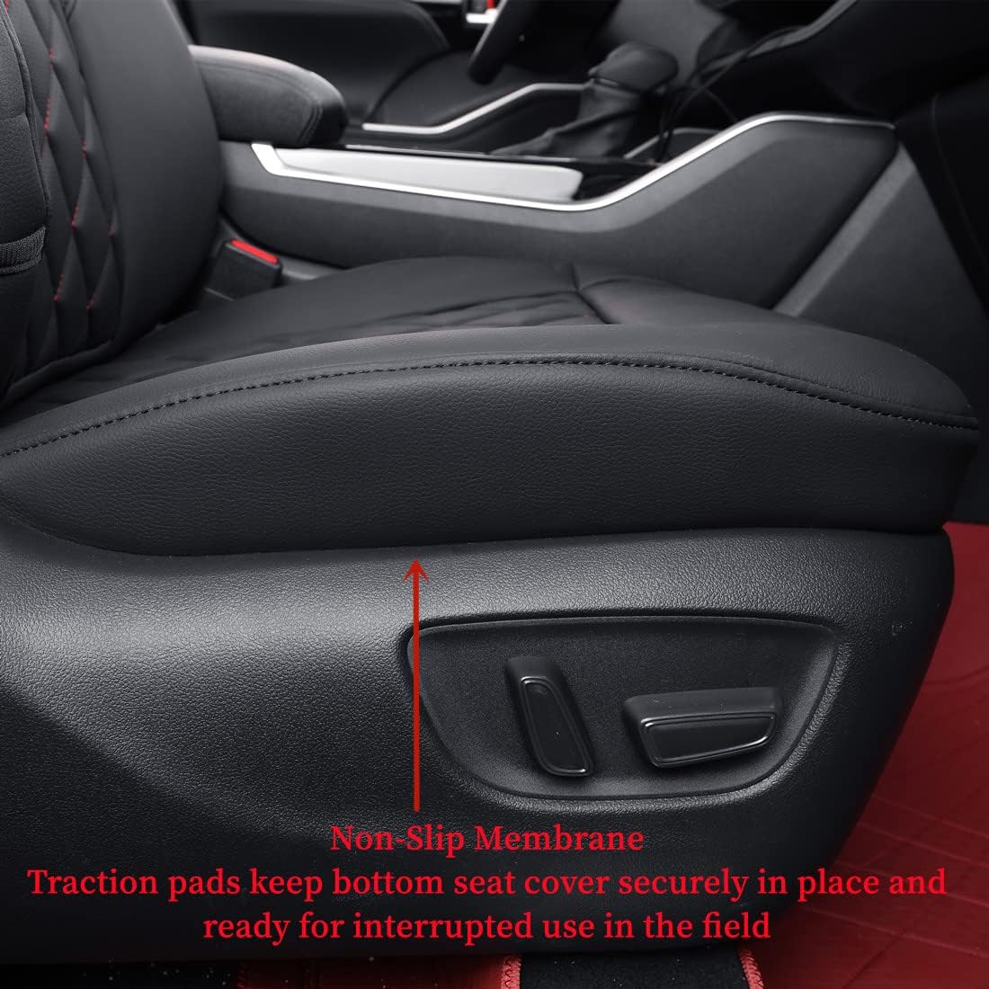 coverdream Camry Seat Covers Custom Fit for 2018-2024 Toyota Camry L LE SE SE Nightshade,Full Coverage Waterproof Leatherette Car Seat Protector (Full Set,Black/Red)