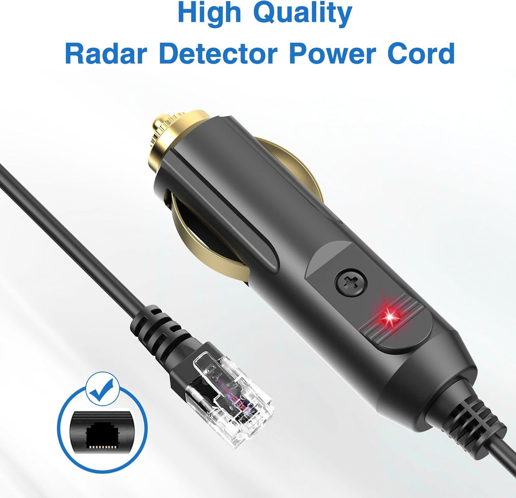 Radar Detector Power Cable Compatible with Escort Max 360 passport 9500ix Valentine One Radenso XP/SP Beltronics Pro RX65 DFR6 DFR7, Replacement Radar Detector Power Cord with RJ11 Ports 6.5ft