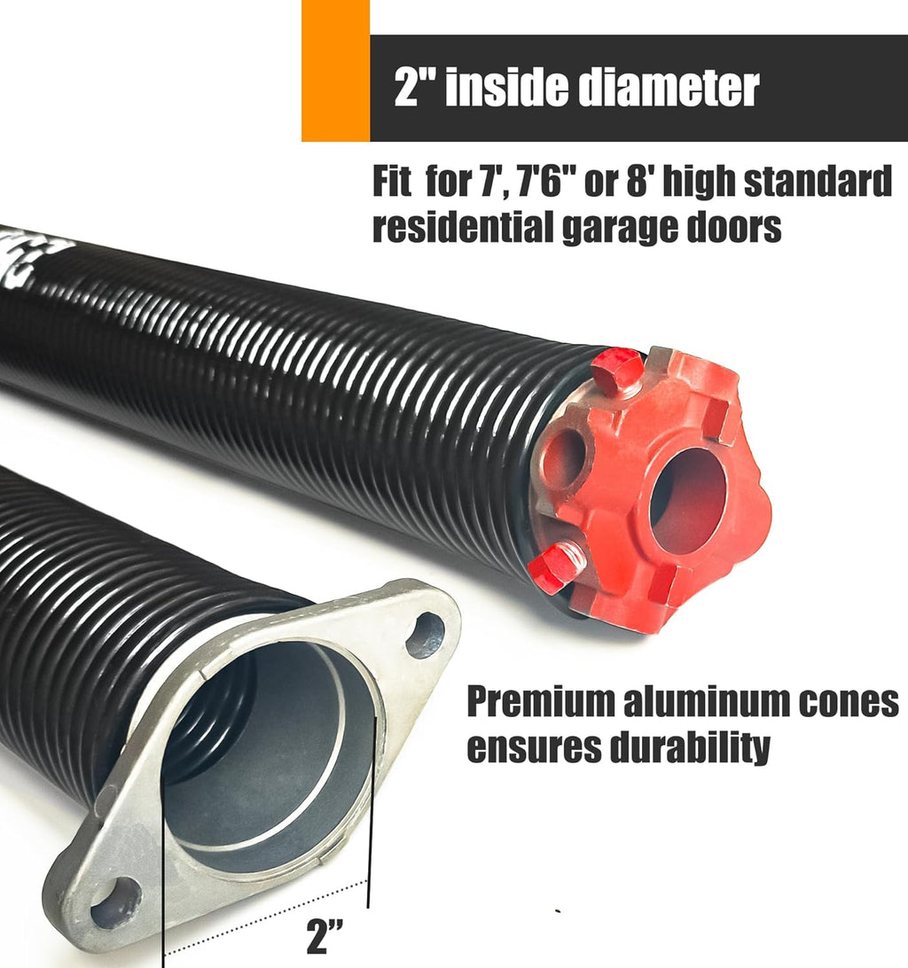 Garage Door Torsion Spring Set, Pair of 2" Electrophoresis Coated Garage Door Spring Replacement with 2 Non-Slip Winding Bars and Bearing, Minimum 16000 Cycles (.225x2x27")