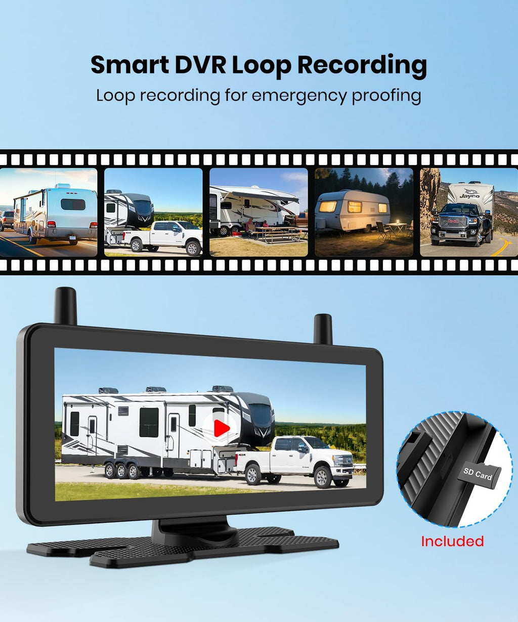 AUTO-VOX RV Backup Camera Wireless Plug and Play: Pre-Wired for Furrion System, IR Night Vision, HD 1080P 7.2'' DVR 3-Channels, Stable Signal & Wide Angle Rear View Camera for Trailer Camper Motorhome