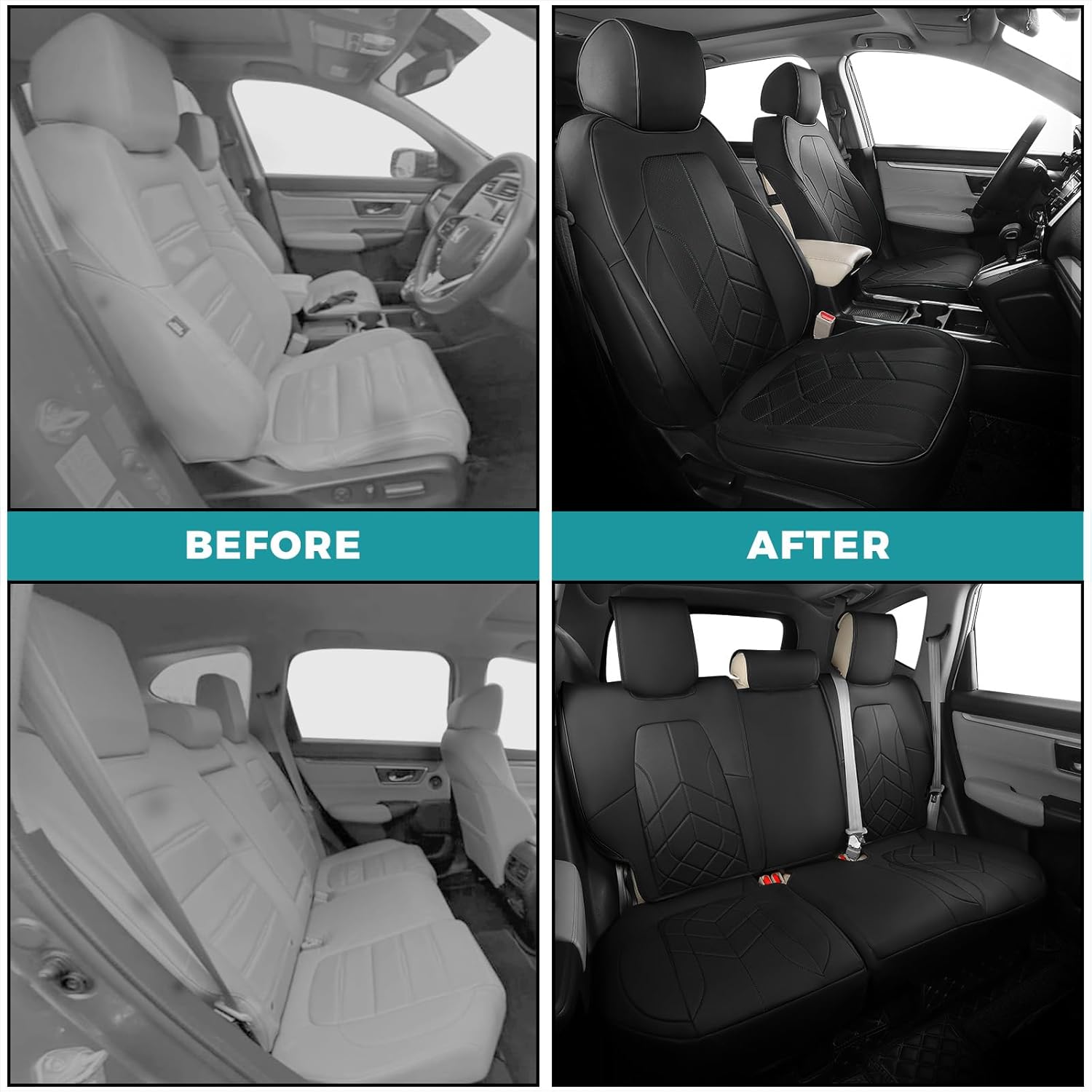 for Honda CRV Seat Covers Custom Fit 2017-2022 EXL EX LX Sport,Touring,Hybrid - Luxury Waterproof Leather Car Seat Covers Full Set - Black