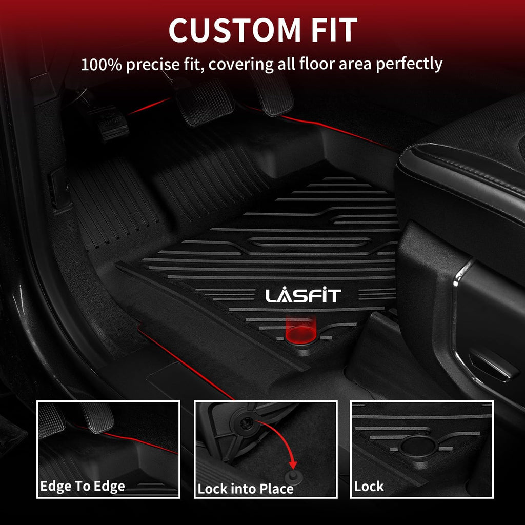 LASFIT Floor Mats for Ford F250 F350 F450 2017-2026 Crew Cab Front Bucket Seat | Rear W/Fold-Flat Storage Carpet Floor Super Duty All Weather Protector TPE Car Floor Liner, 1st & 2nd Row, 3pcs Black