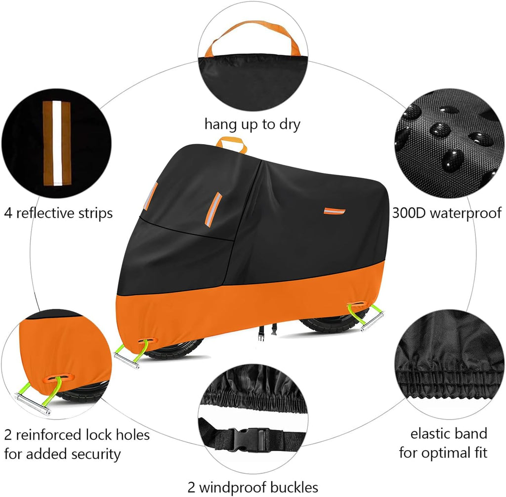Harley Motorcycle Cover Waterproof Outdoor 300D Oxford Heavy Duty Oxford All Season Sun Protection Fit up to 100 inch Dirt Bike Fat Boy Fat Bob Honda Africa (XXXL: 96" x 37" x 50")