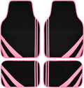 CAR PASS Pink Edge Faux Leather Car Floor Mats Universal Car Carpet Mats with Double Stitch Line Anti-Slip Backing Design, for Cute Girly Women, Fit 95% Automotive,SUVs,Sedan,Vans (Black and Pink)