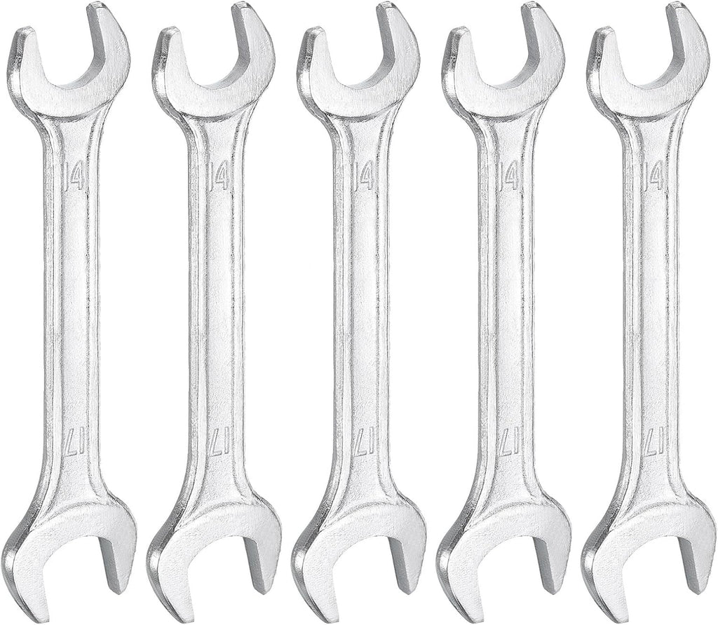 HARFINGTON 5pcs Double Open End Wrench 14mm x 17mm Metric 15 Degree Offset Angle Small Flat Head Wrench Galvanizing Open Ended Spanner for Automotive Repair Furniture Assembly