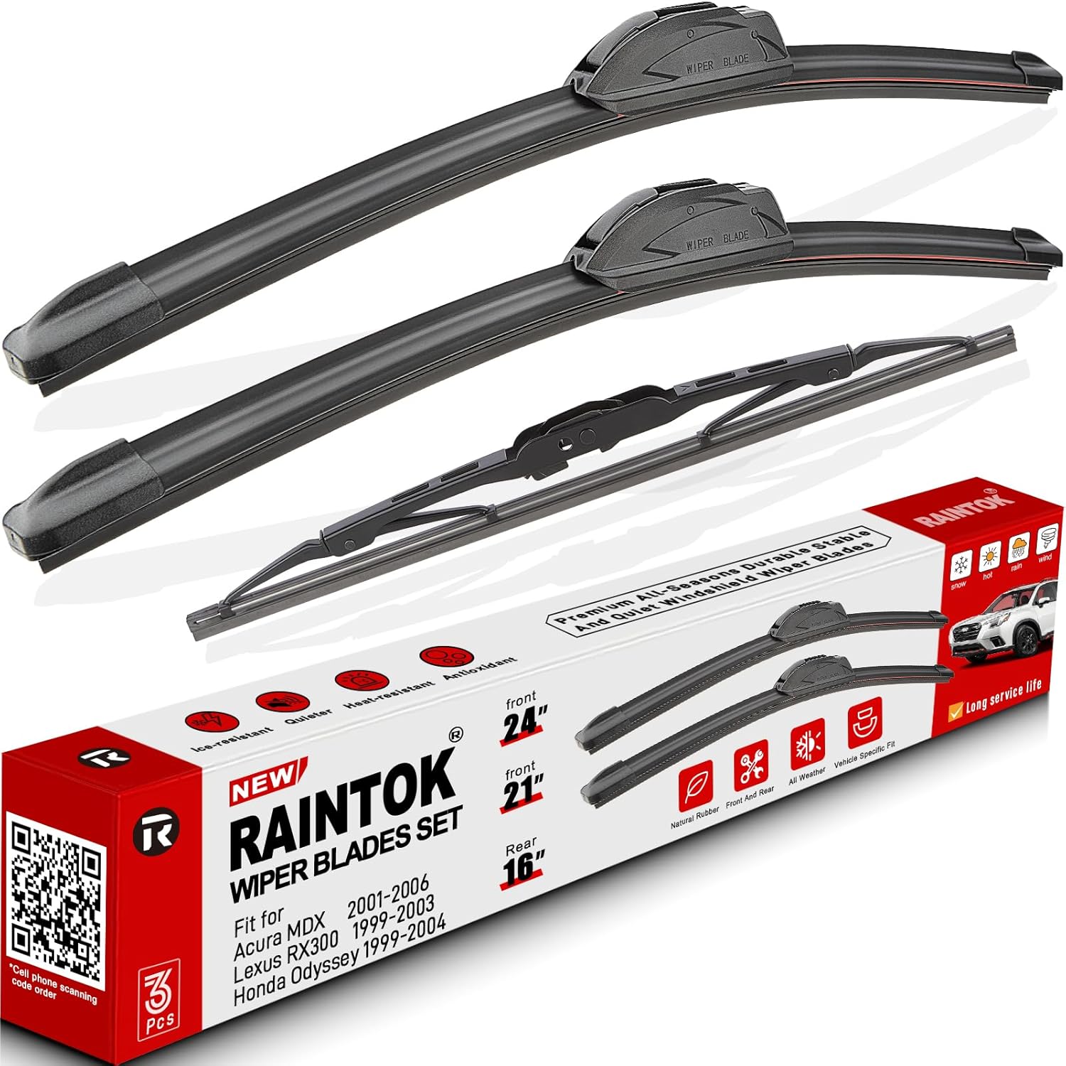 Windshield Wiper Blades Replacement for 1999-2004 Honda Odyssey / 1999-2003 Lexus RX300 Original Factory Quality Front Rear Wipers Blade Set for My Car - 24" 21" 16"