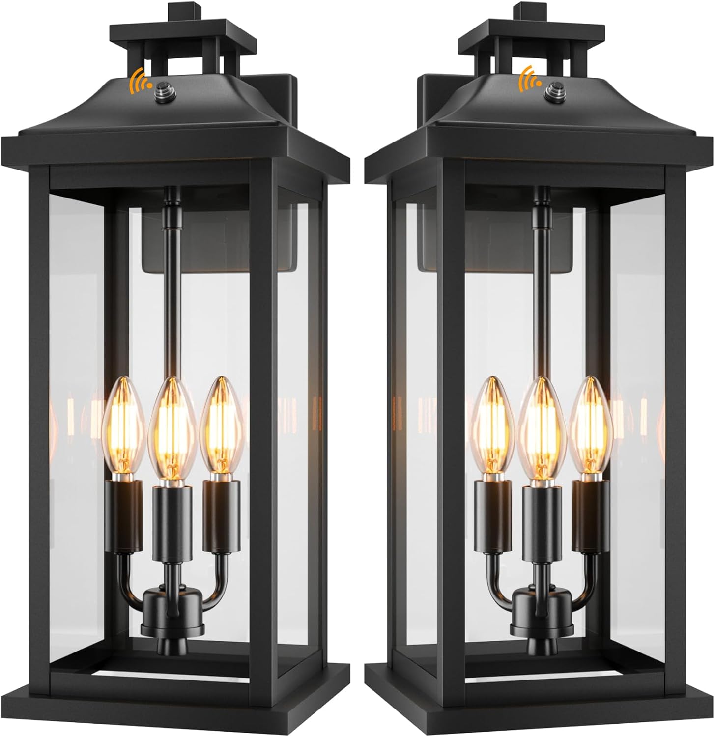 20" Large Dusk to Dawn Outdoor Lights 3-Light, 2 Pack Black Modern Exterior Lighting Fixtures Photocell Sensor Outside Porch Lights Wall Mount, Waterproof Patio Exterior Sconce Lamps E12