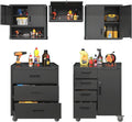 Metal Tool Cabinet,Garage Storage Cabinet System,Wall Cabinet & Locking Rolling Tool Cabinet with Doors and Adjustable Shelves,Steel Tool Cabinets for Home,Office (5 Pcs-StyleC, Black)