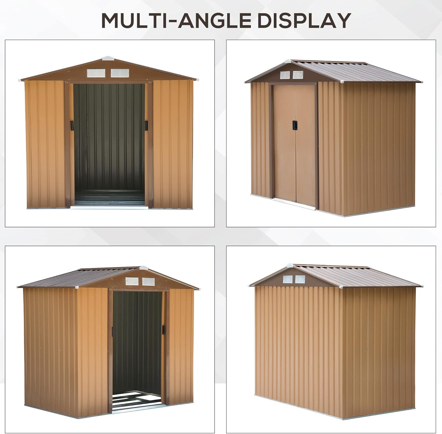 Outsunny 7' x 4' Outdoor Storage Shed, Garden Tool Metal Shed with Foundation Kit, Double Lockable Door, Air Vents and Sloping Roof, for Backyard, Patio, Lawn, Yellow
