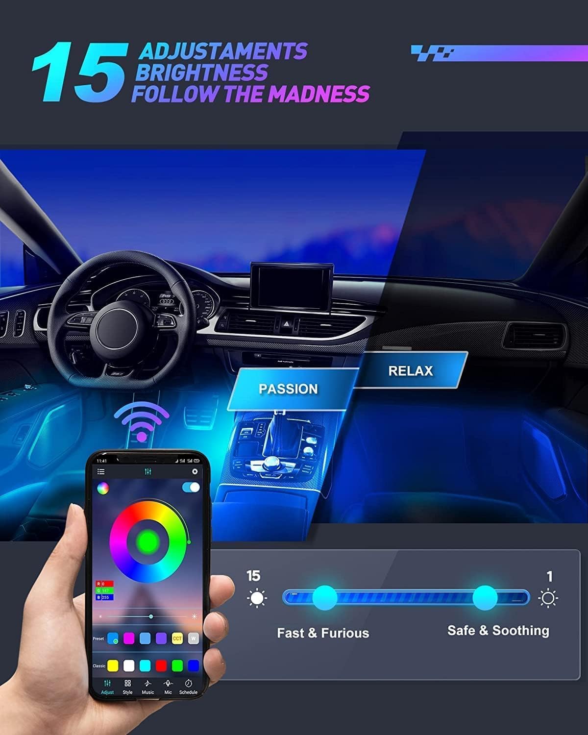 Interior Car Lights, Led Lights for Car Accessories, Birthday Gifts for Women Men, Halloween Trunk or Trick Car Decorations Kit APP Remote Control with Changer Color Change Lights for Jeep Truck Decor