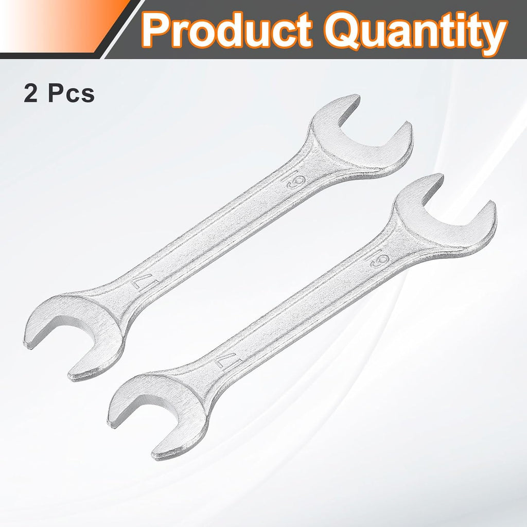 HARFINGTON 2pcs Double Open End Wrench 17mm x 19mm Metric 15 Degree Offset Angle Small Flat Head Wrench Galvanizing Open Ended Spanner for Automotive Repair Furniture Assembly