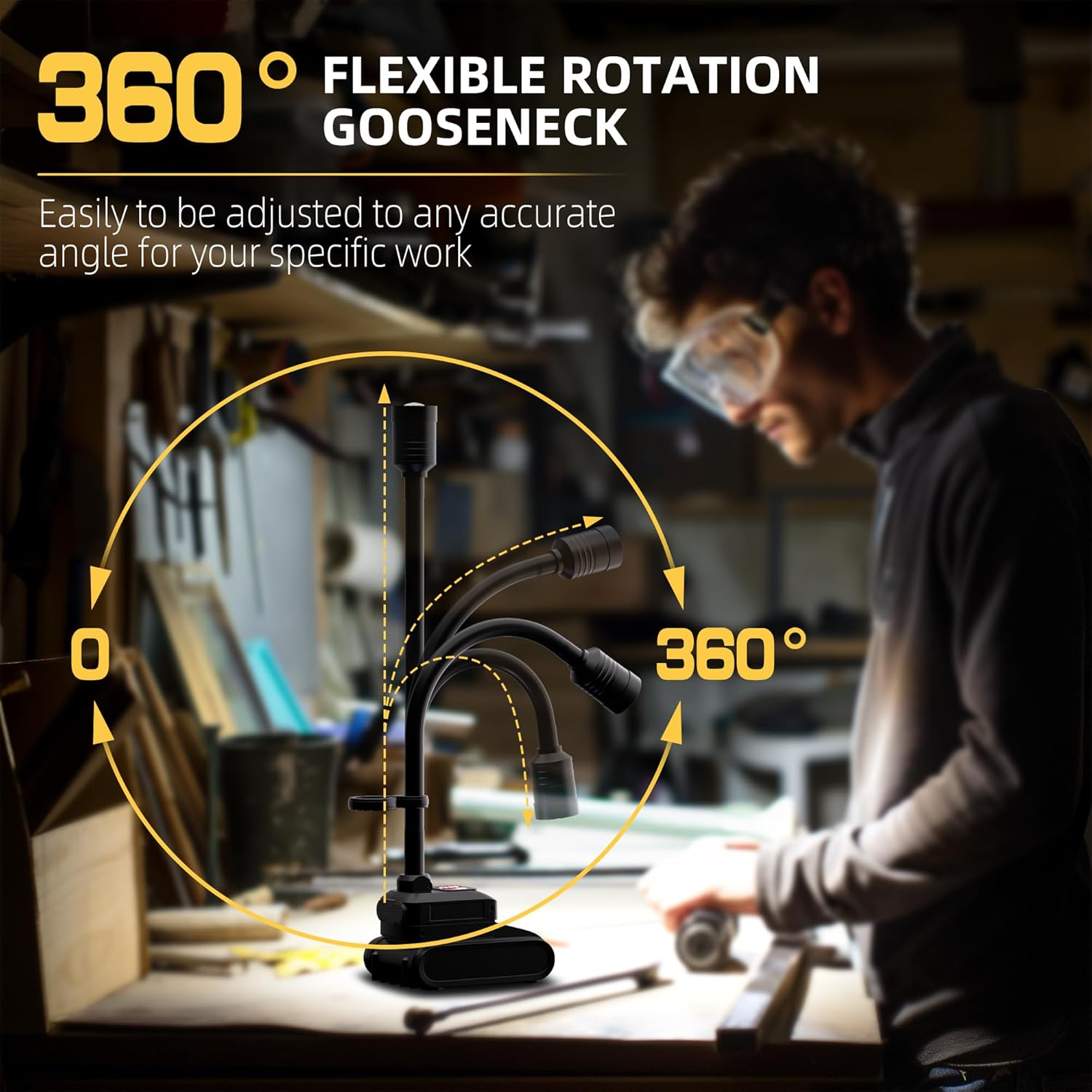 LED Work Light, 5000mAh Magnetic Gooseneck Light Rechargeable, 2000 Lumen 360°Flexible Mechanic Lamp with Hook, Job Site Lights for Men, Work Bench, Auto-Repairing, Emergency, Power Outage