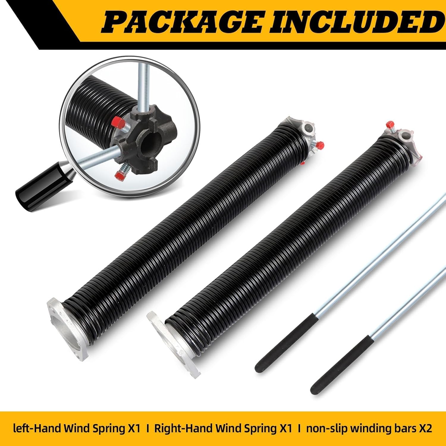 Pair of 2"Garage Door Torsion Springs Set with Non-Slip Winding Bars, Electrophoretic Coated (0.225X2"X23")