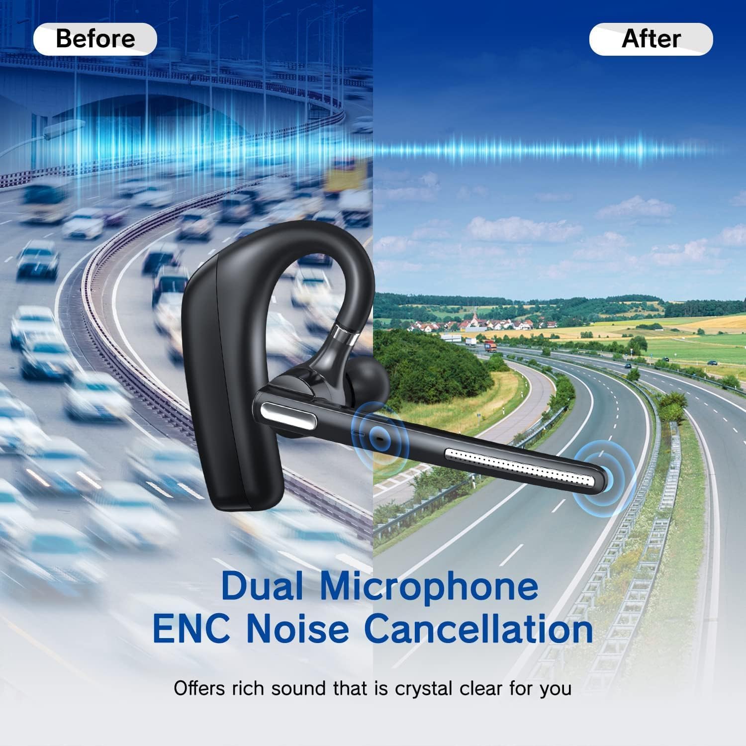 Bluetooth Headset V5.4, Wireless Bluetooth Earpiece with CVC8.0 Dual Mic Noise Cancelling, 110 Hours Talktime Hands-Free Headphones for Cell Phone, iPhone and Android, for Trucker and Business Use