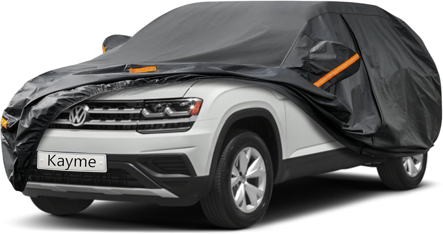 Kayme 7 Layer SUV Car Cover Custom Fit for Volkswagen VW Atlas (2017-2025) Waterproof All Weather for Automobiles, Outdoor Full Cover Sun Rain UV Protection.Black
