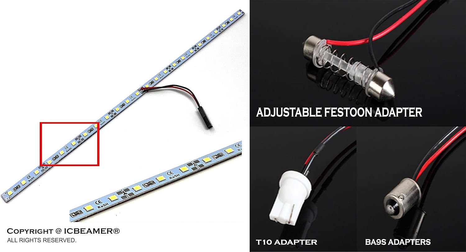 ICBEAMER 12" Purple 18SMD 2835 LED Strip Light Universal Fit Car Trunk Cargo Area or Interior Illumination