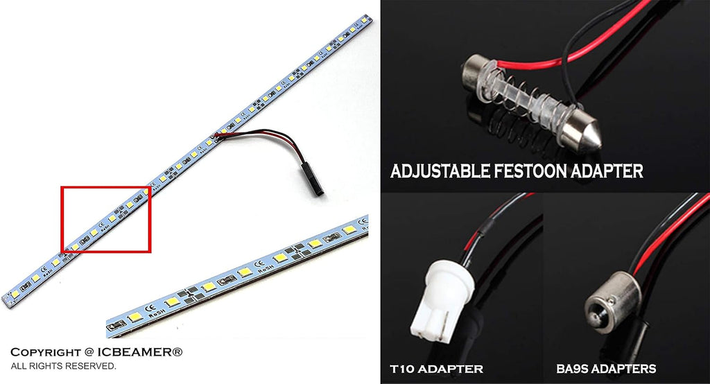 ICBEAMER 12" Amber Yellow 18SMD 2835 LED Strip Light Universal Fit Car Trunk Cargo Area or Interior Illumination
