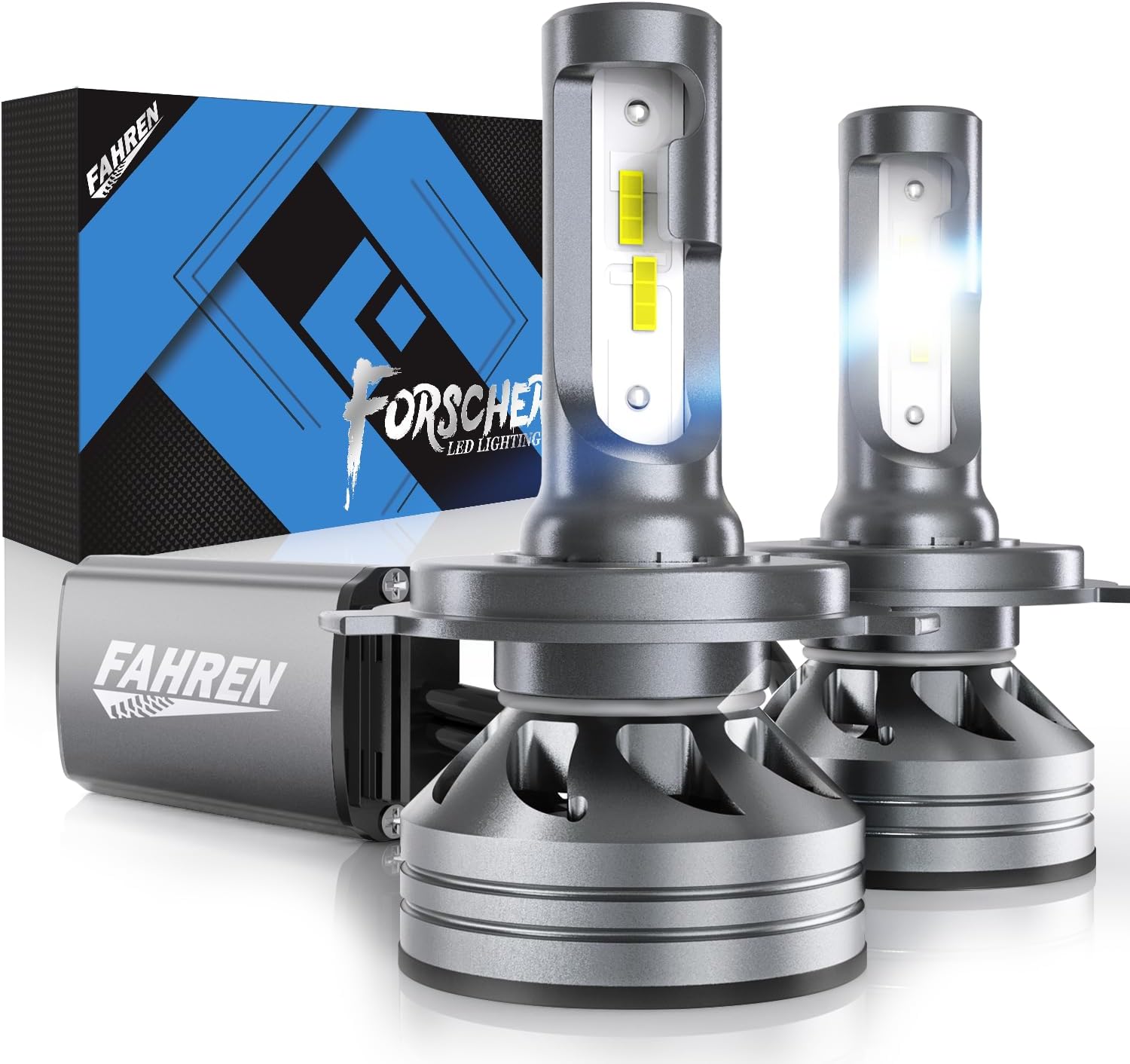 H4 Light Bulb, 40000LM 900% Super Brighter, Real 1:1 Size, 9003/HB2 Fog Light for Night Driving, 6500K Cool White, 60000Hrs Long Service Life with Cooling Fan, Plug and Play, Pack of 2